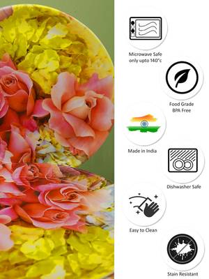 Pink Floral With Yellow Patel  Melamine Full Plates 4