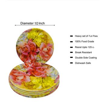 Pink Floral With Yellow Patel  Melamine Full Plates 5