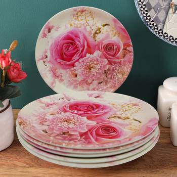 Pink Rose Floral Melamine Quarter Plates 1