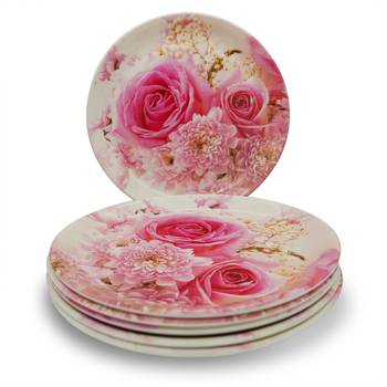 Pink Rose Floral Melamine Quarter Plates 2