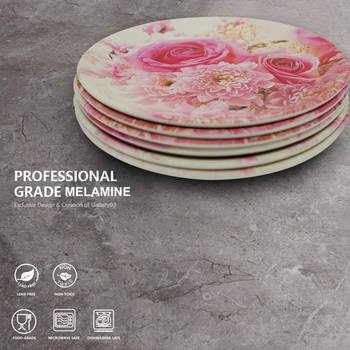 Pink Rose Floral Melamine Quarter Plates 4