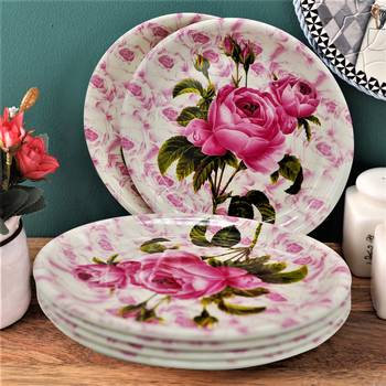 Rose With Leaf Melamine Quarter Plates 1
