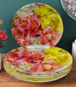 Pink Floral With Yellow Patel  Melamine Quarter Plates