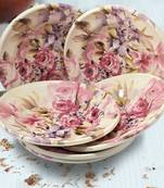 Gallery99 White & Pink Floral Heigh Grade Round Quarter plate set of 6 (7x7x1)