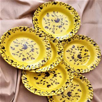 Gallery99 Yellow Tree of Power Floral Heigh Grade Round Quarter plate set of 6 (7.5x7.5x1) 1