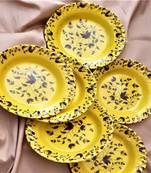 Gallery99 Yellow Tree of Power Floral Heigh Grade Round Quarter plate set of 6 (7.5x7.5x1)