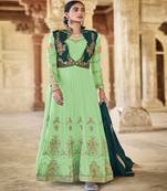 Green Embroidered With Stone Georgette Semi-Stitched Women's Salwar Suit