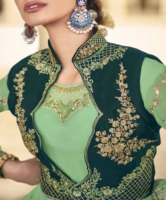 Green Embroidered With Stone Georgette Semi-Stitched Women's Salwar Suit 2
