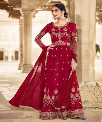Maroon Embroidered With Stone Georgette Semi-Stitched Women's Salwar Suit 1