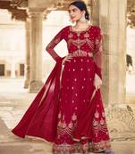 Maroon Embroidered With Stone Georgette Semi-Stitched Women's Salwar Suit