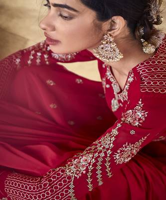 Maroon Embroidered With Stone Georgette Semi-Stitched Women's Salwar Suit 2