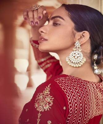 Maroon Embroidered With Stone Georgette Semi-Stitched Women's Salwar Suit 3