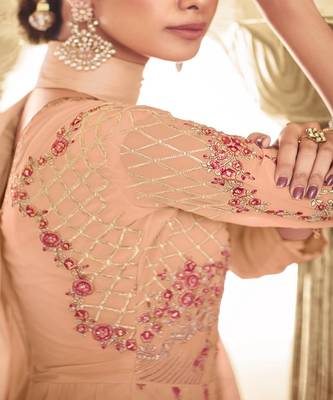 Peach Embroidered With Stone Georgette Semi-Stitched Women's Salwar Suit 2