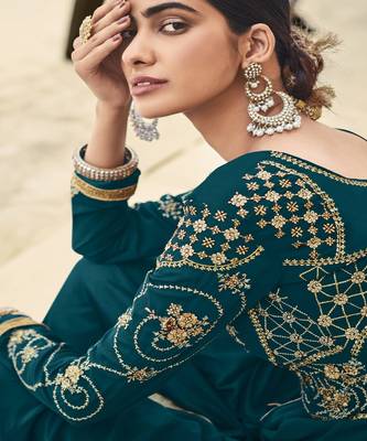 Teal Green Embroidered With Stone Georgette Semi-Stitched Women's Salwar Suit 2