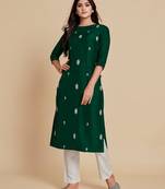 Dark-green embroidered viscose rayon ethnic-kurtis