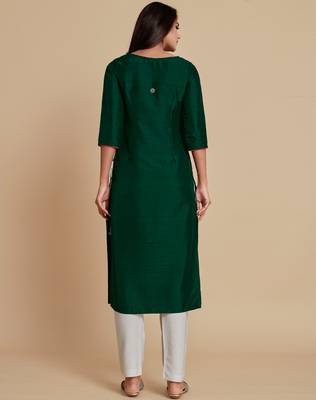 Dark-green embroidered viscose rayon ethnic-kurtis 2