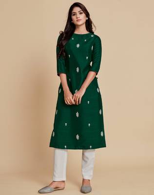 Dark-green embroidered viscose rayon ethnic-kurtis 5