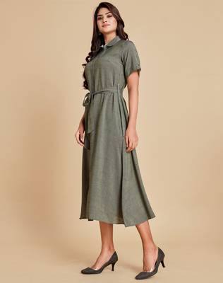 Grey embroidered viscose rayon long-dresses 3