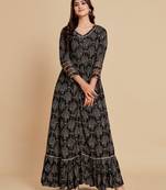 Black printed viscose rayon maxi-dresses