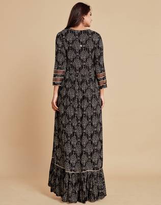 Black printed viscose rayon maxi-dresses 2