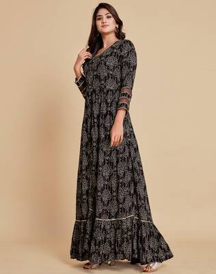 Black printed viscose rayon maxi-dresses 3