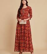 Red printed viscose rayon maxi-dresses