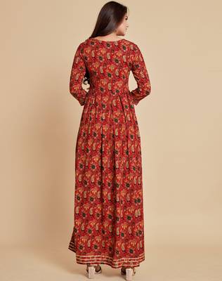 Red printed viscose rayon maxi-dresses 2