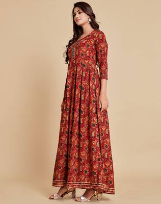 Red printed viscose rayon maxi-dresses 3