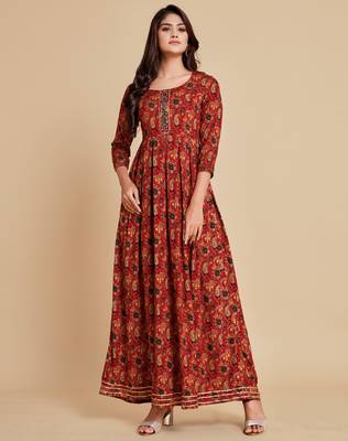 Red printed viscose rayon maxi-dresses 4