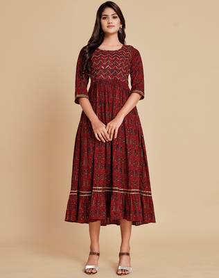 Red printed viscose rayon maxi-dresses 1