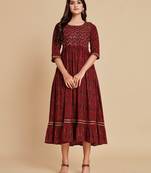 Red printed viscose rayon maxi-dresses