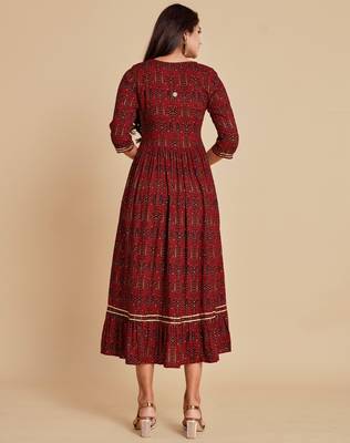Red printed viscose rayon maxi-dresses 2