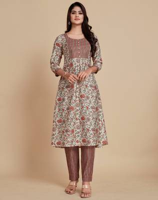 Off-white floral print rayon salwar 1