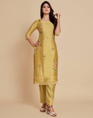 Yellow embroidered chanderi silk salwar 1