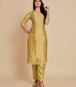 Yellow embroidered chanderi silk salwar