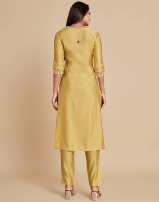 Yellow embroidered chanderi silk salwar 3