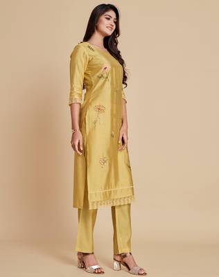 Yellow embroidered chanderi silk salwar 4