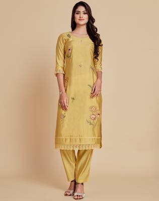 Yellow embroidered chanderi silk salwar 5