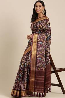 Multicolor Woven Silk Blend Saree With Blouse