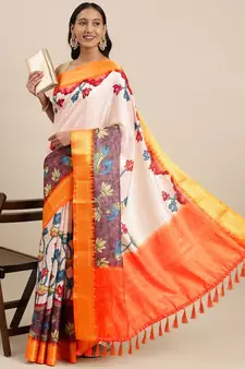 Multicolor Woven Silk Blend Saree With Blouse