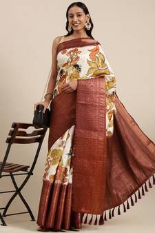 Multicolor Woven Silk Blend Saree With Blouse