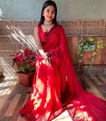 Red Embroidered Faux Georgette Saree With Blouse