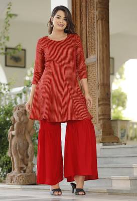Women's Rayon Printed Designer Short Kurti & Sharara Set 4