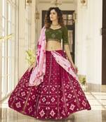 Agreeable Deep Pink Thread And Sequins Embroidered Georgette Semi Stitched Lehenga