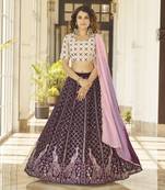 Charming Purple Thread And Sequins Embroidered Georgette Semi Stitched Lehenga