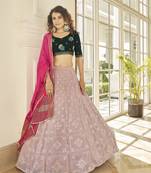 Pleasant Dusty Pink Thread And Sequins Embroidered Georgette Semi Stitched Lehenga