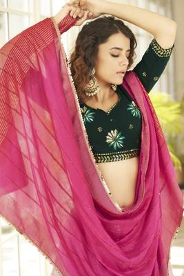 Pleasant Dusty Pink Thread And Sequins Embroidered Georgette Semi Stitched Lehenga 2