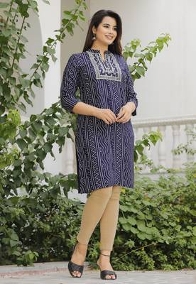 Women's Rayon Printed Ethnic A-Line Embroidered Kurti 3