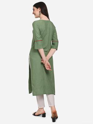 Dark-green embroidered cotton cotton-kurtis 3