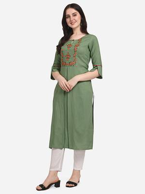 Dark-green embroidered cotton cotton-kurtis 4